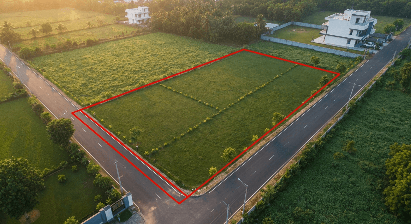 Aerial view of ideal residential plot layout