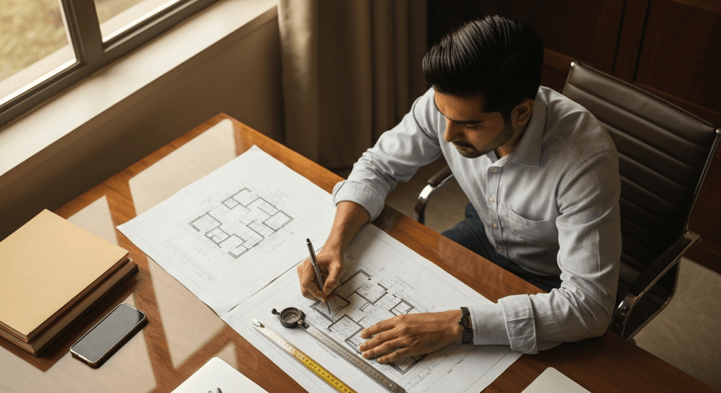 Professional Vastu consultant analyzing blueprints